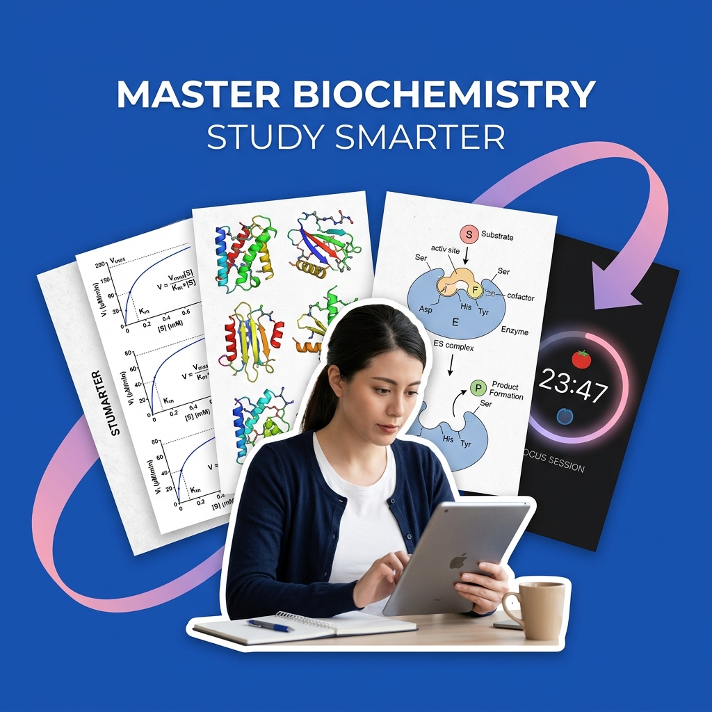 College student using AI as a Socratic biochemistry tutor to study enzyme kinetics graphs safely