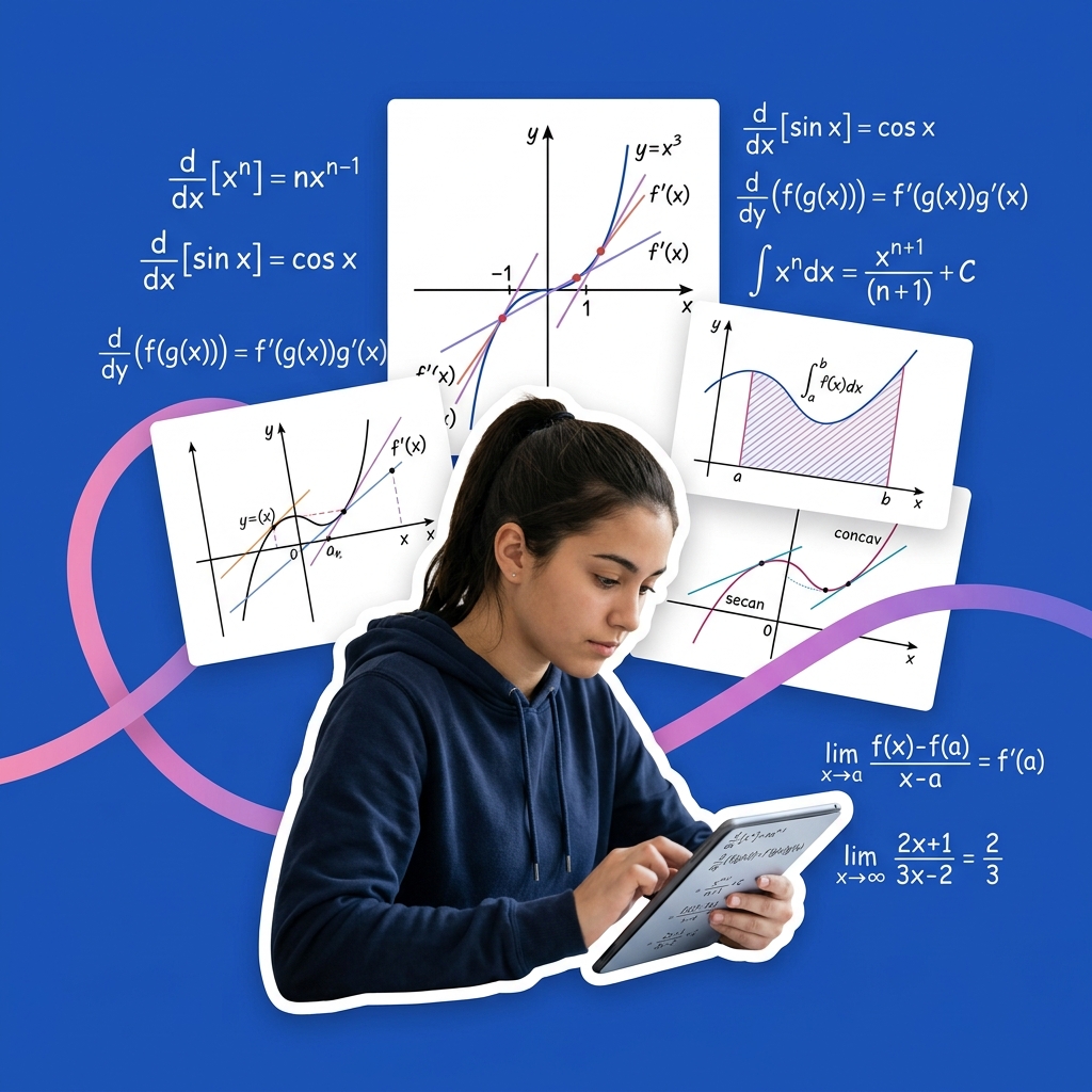 College student using AI as a calculus and derivatives/integrals active recall tutor safely