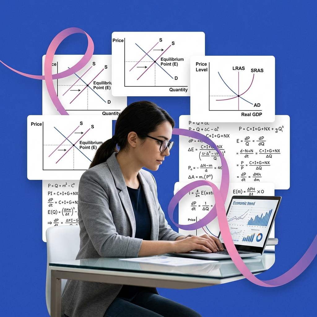 College student using AI as a microeconomics and macroeconomics graph study helper safely
