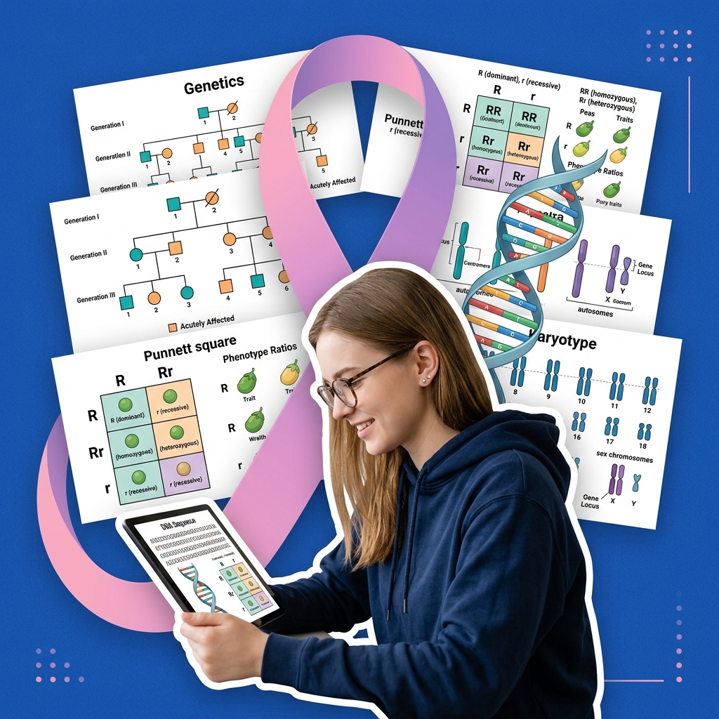 College student using AI as a genetics study tutor and Punnett square helper safely
