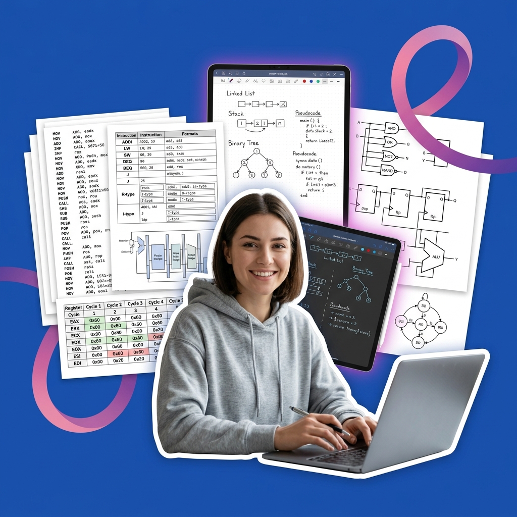 CS student using AI as a Socratic coach to map CPU register states and trace assembly language instructions safely