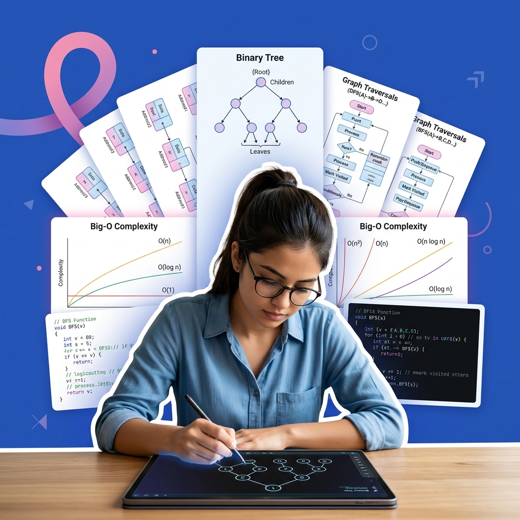 CS student using AI to visualize data structures and learn search algorithms safely