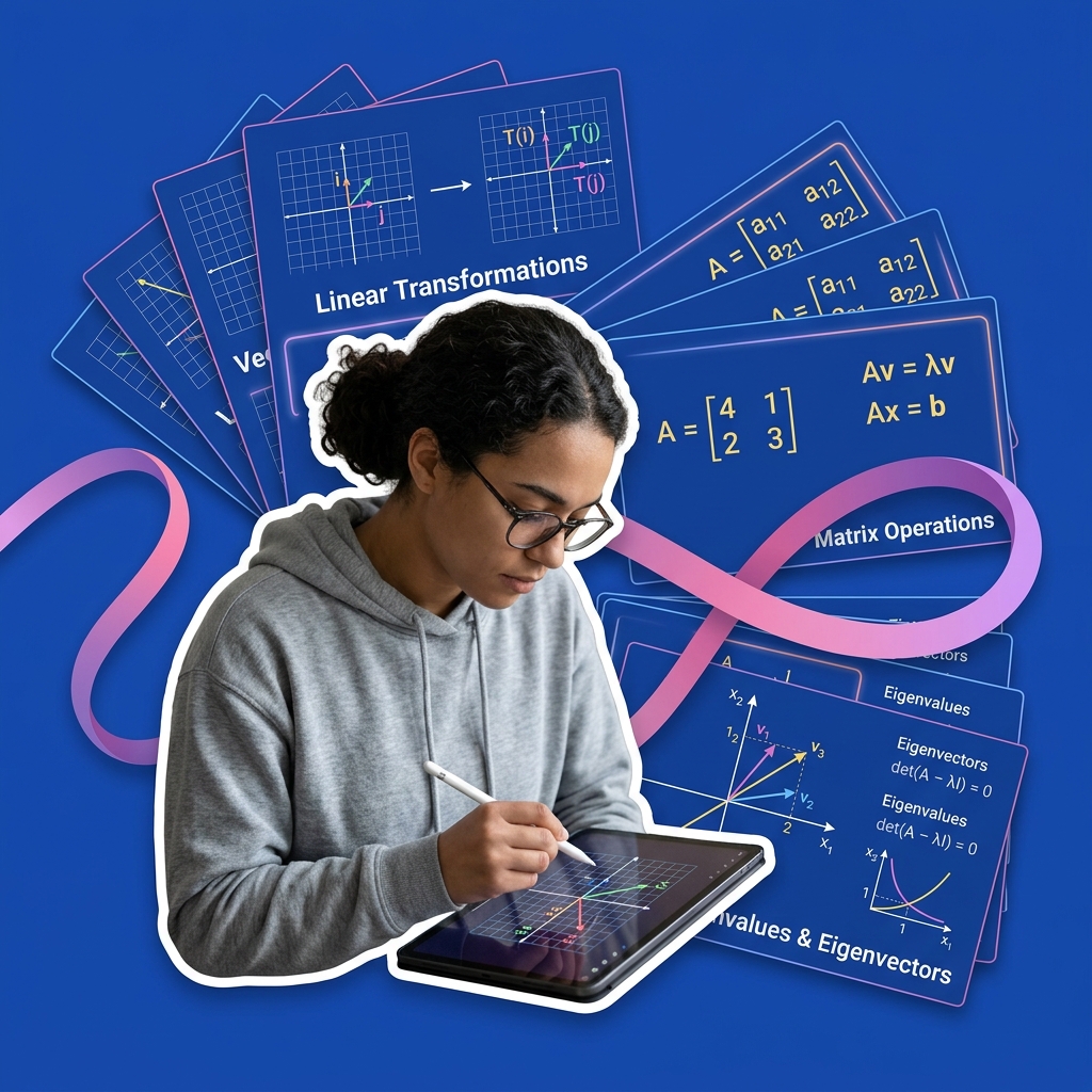 College student using AI as a linear algebra and vector space transformation study assistant safely