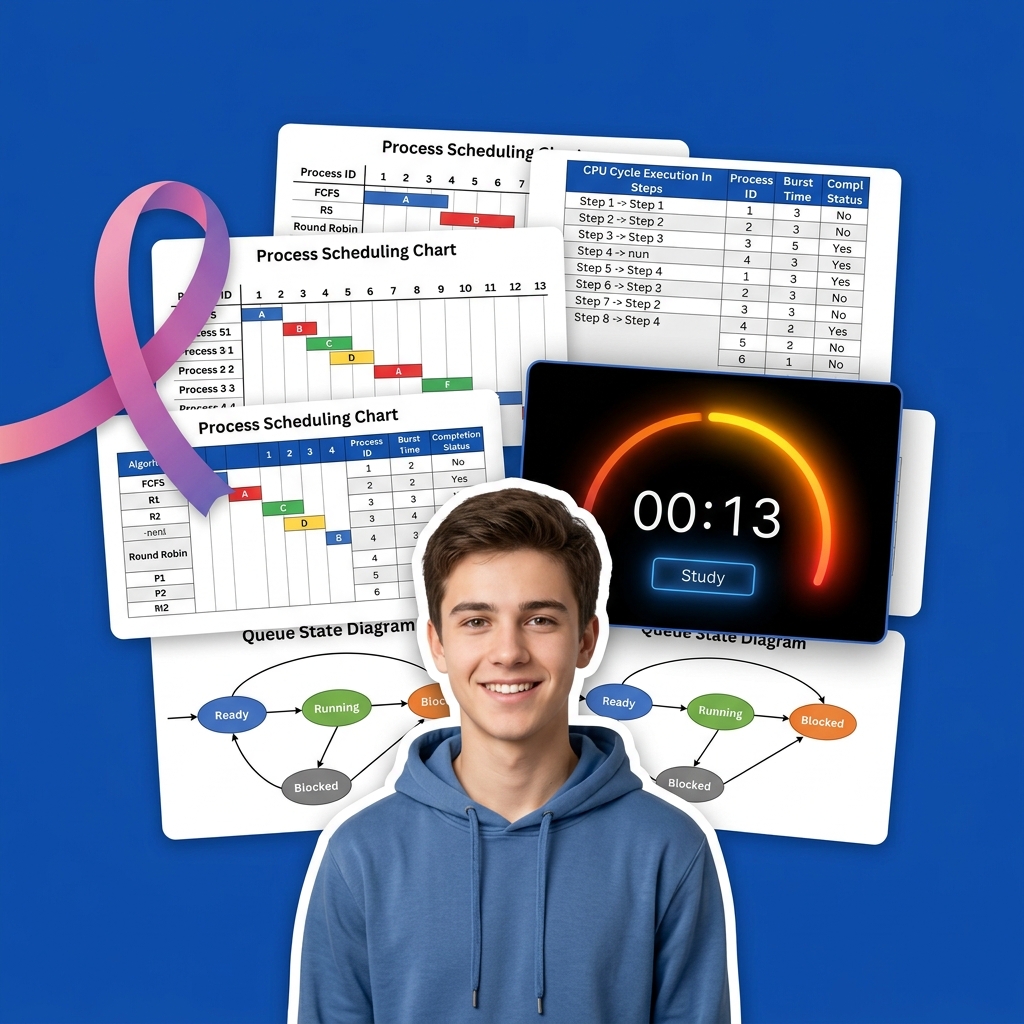 CS student using AI as a Socratic coach to calculate average waiting times and map process scheduling Gantt charts safely