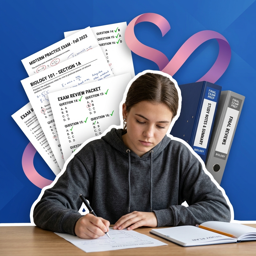 College student using AI to generate and practice custom midterm exams safely