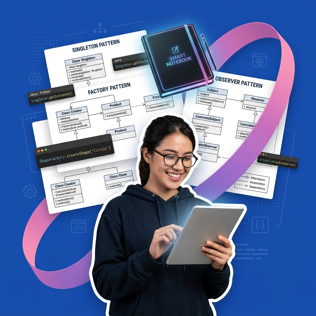 Computer science student using AI to Socraticly study software design patterns and UML class diagrams