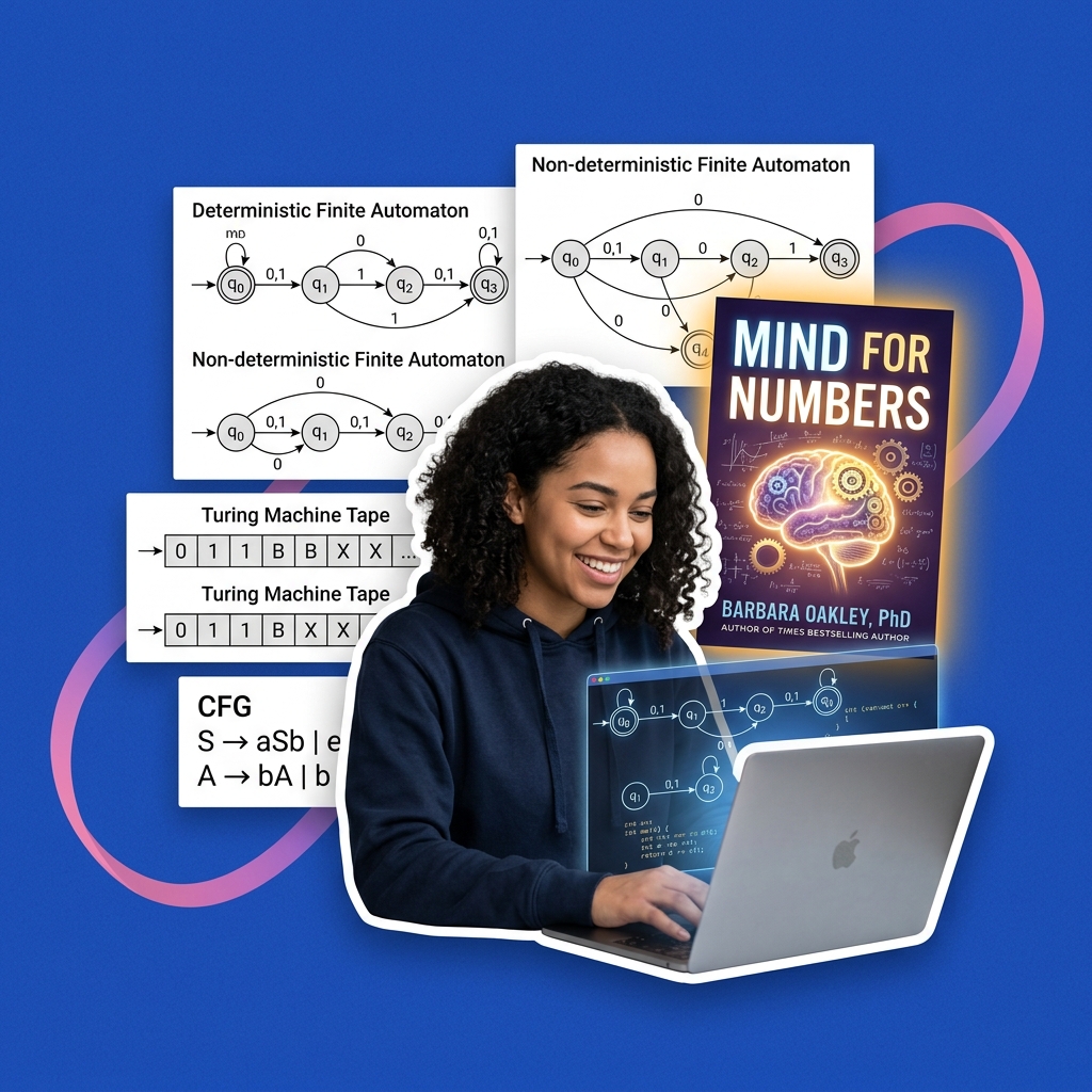 Computer science student using AI as a Socratic coach to design state transition diagrams and solve automata proofs safely