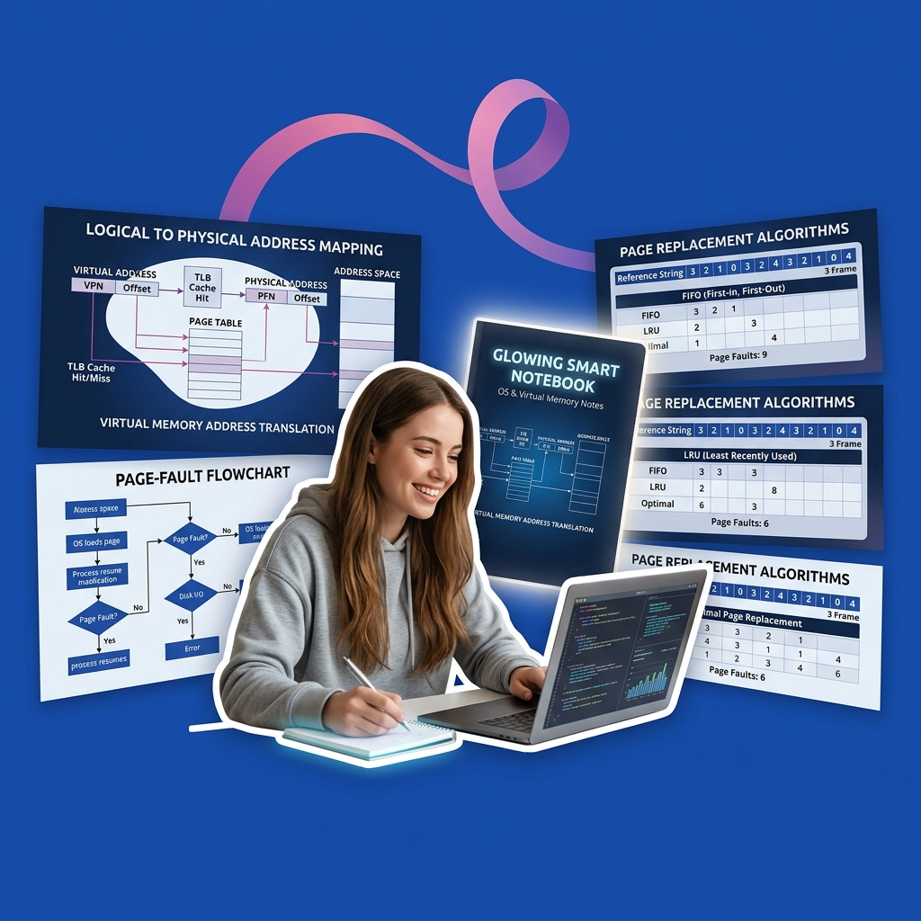 Computer science student using AI as a Socratic coach to trace page replacement execution tables and compute page faults safely