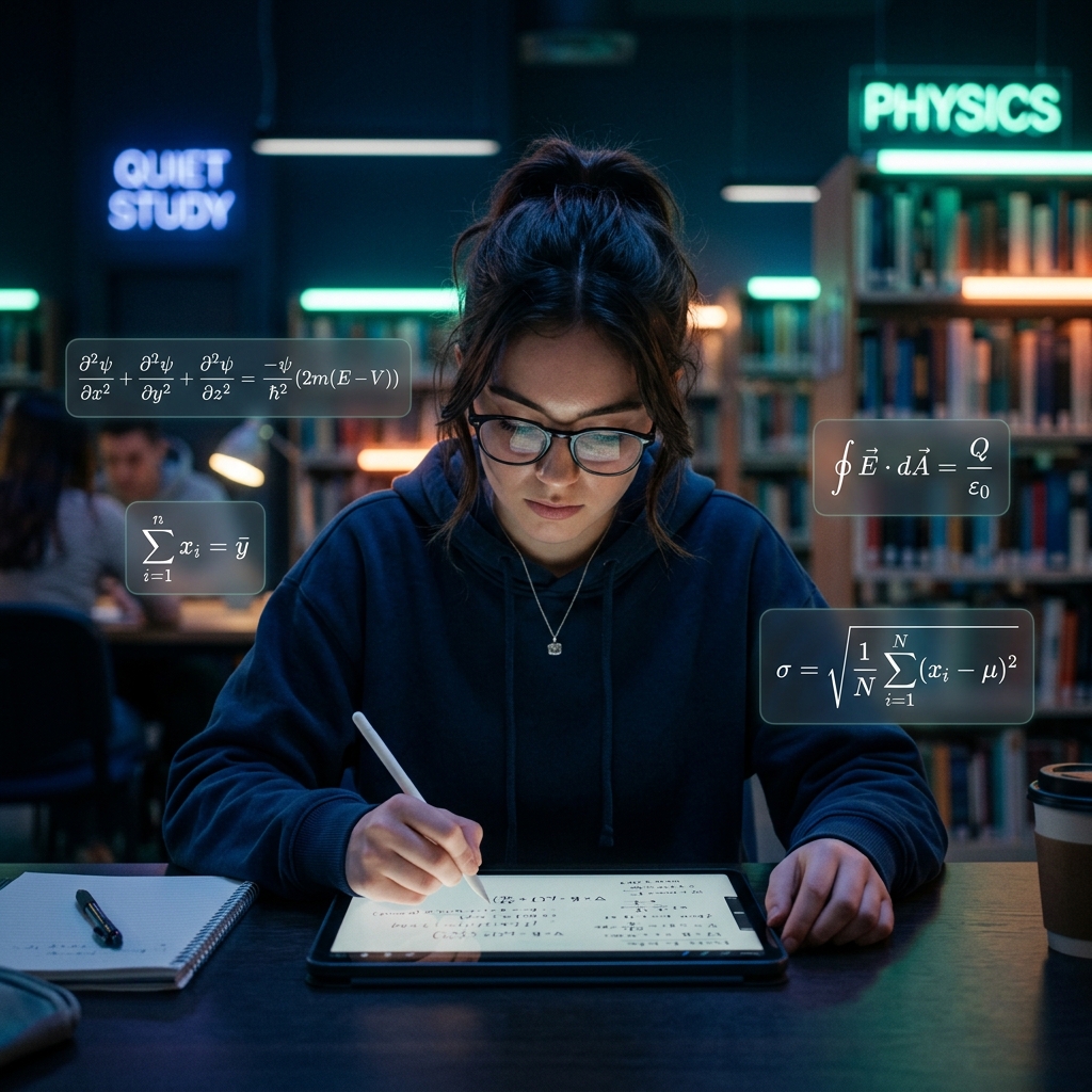Focused college student using an AI math solver safely for step-by-step tutoring