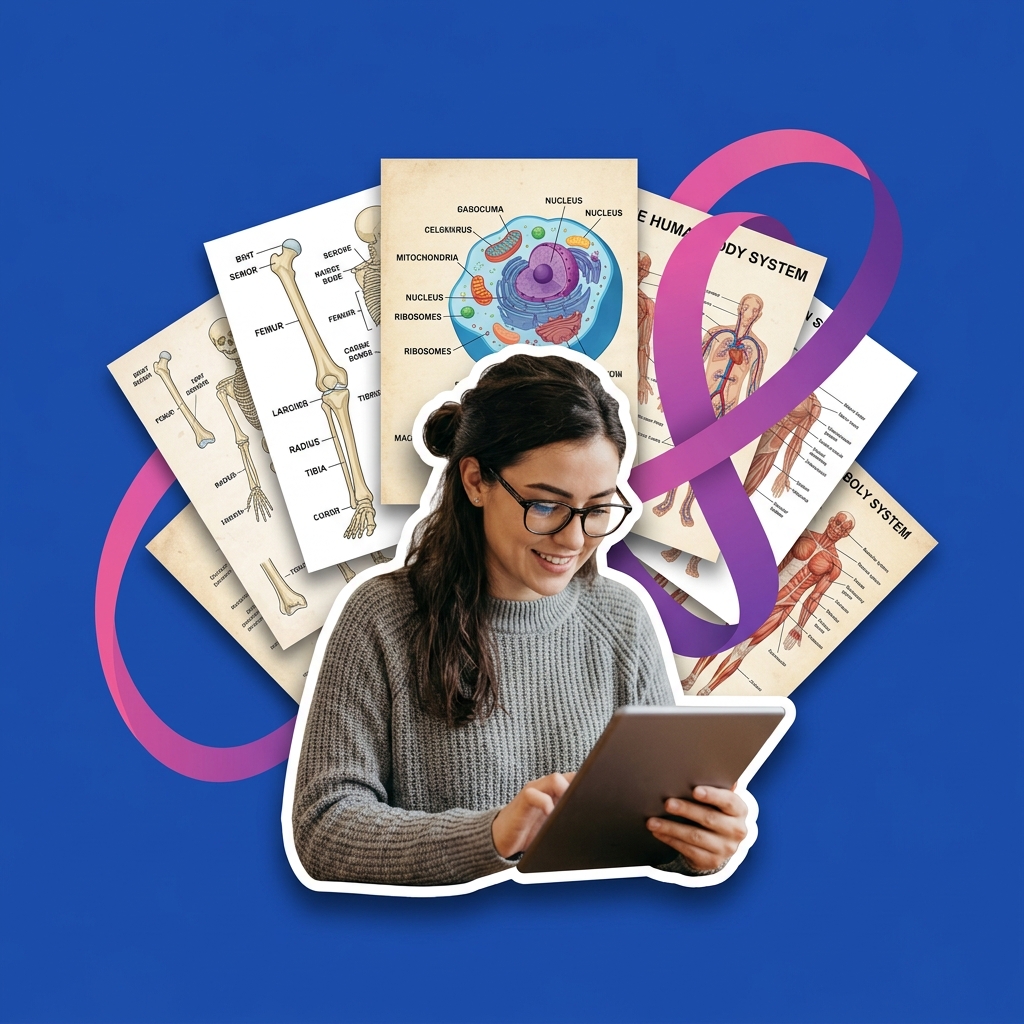 College student using AI as a biology and anatomy visual study assistant safely