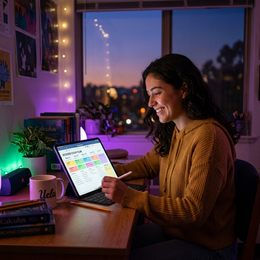 Student using AI study planner to organize exams and finals schedules
